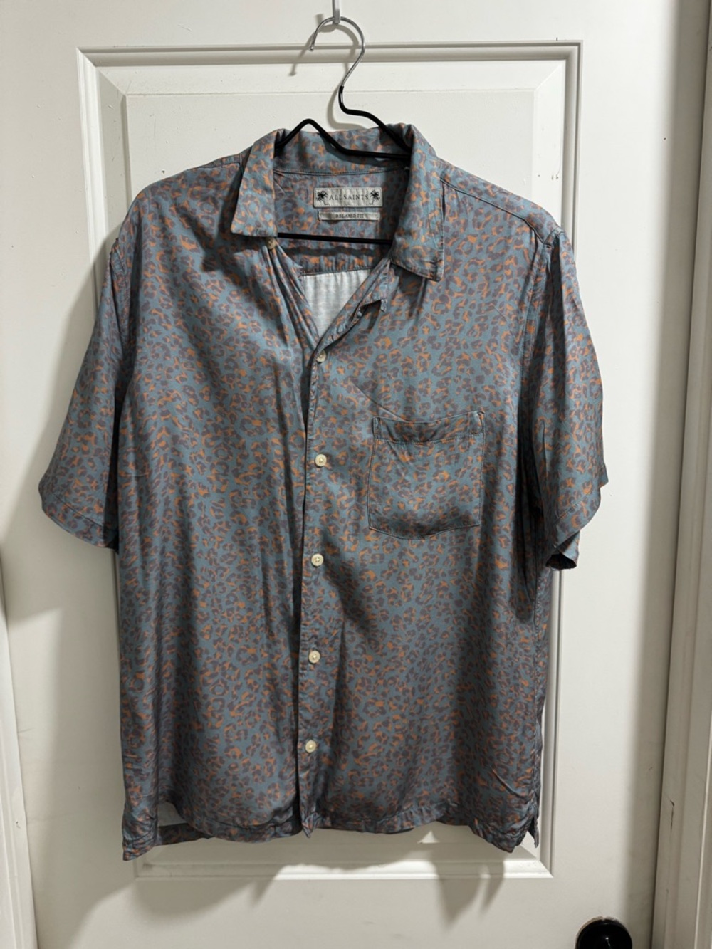 All Saints Men’s Blue Leopard Print Shirt